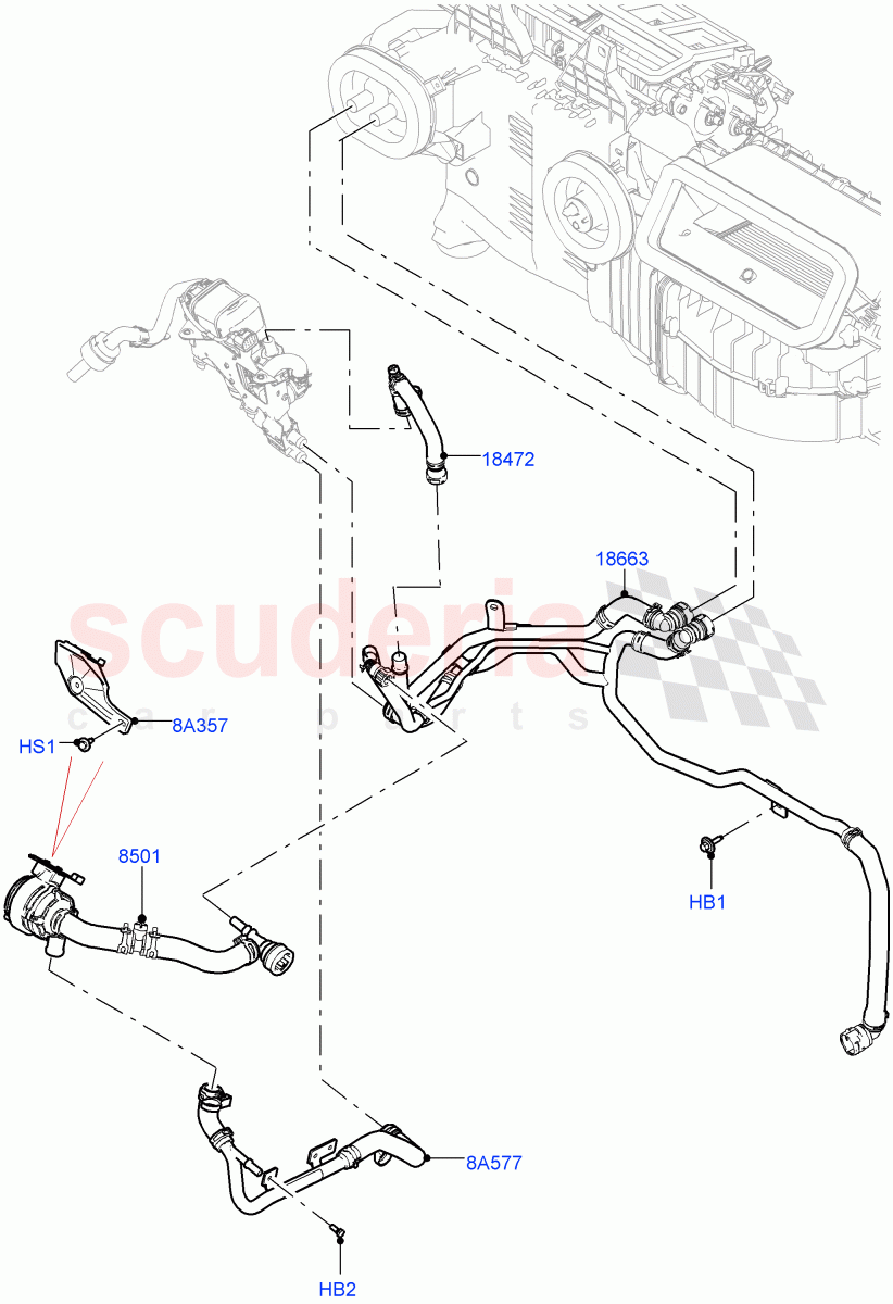 Heater Hoses (Nitra Plant Build) (3.0L AJ20D6 Diesel High, Fuel Heater W/Pk Heat With Remote, With Air Conditioning - Front/Rear, With Front Comfort Air Con (IHKA), Fuel Fired Heater With Park Heat) ((V) FROMM2000001) of Land Rover Land Rover Discovery 5 (2017+) [2.0 Turbo Diesel]
