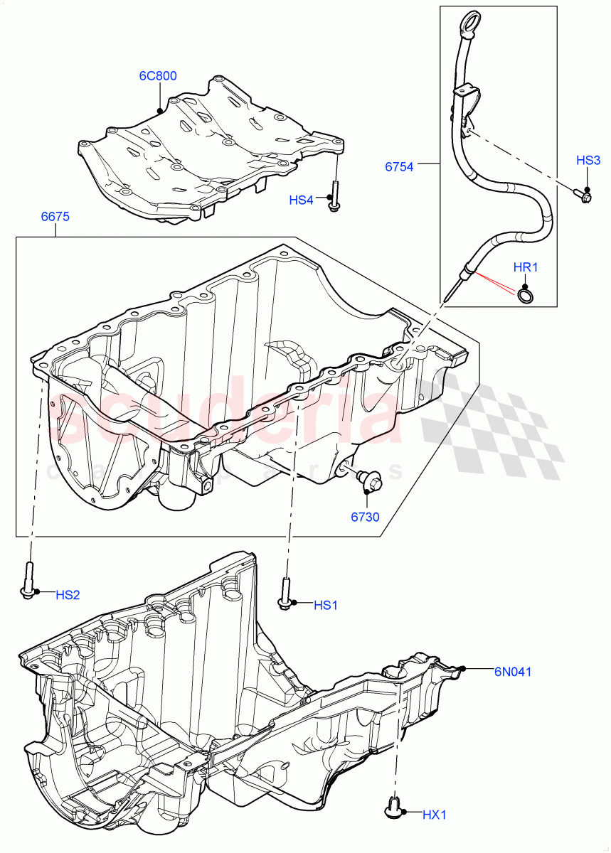 Oil Pan/Oil Level Indicator (Nitra Plant Build) (2.0L I4 High DOHC AJ200 Petrol, 2.0L AJ200P Hi PHEV) ((V) FROMK2000001) of Land Rover Land Rover Discovery 5 (2017+) [2.0 Turbo Petrol AJ200P]