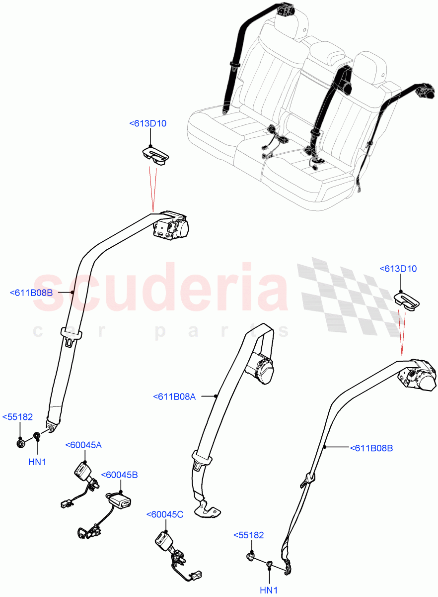 Rear Seat Belts(With 60/40 Power Fold Thru Rr Seat,60/40 Load Through With Slide) of Land Rover Land Rover Range Rover (2022+) [3.0 I6 Turbo Diesel AJ20D6]