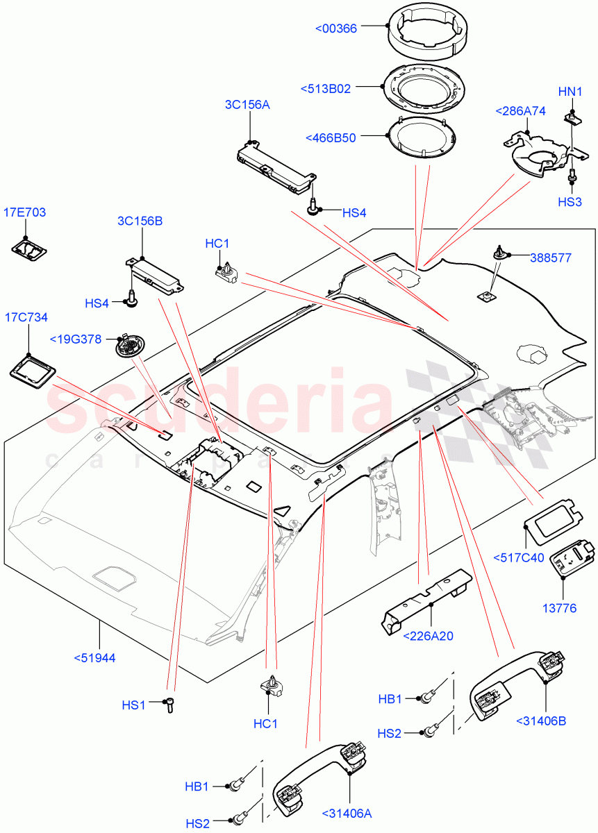 Headlining And Sun Visors(With Roof Conversion-Panorama Roof,Changsu (China))((V)FROMFG000001) of Land Rover Land Rover Discovery Sport (2015+) [2.0 Turbo Diesel AJ21D4]