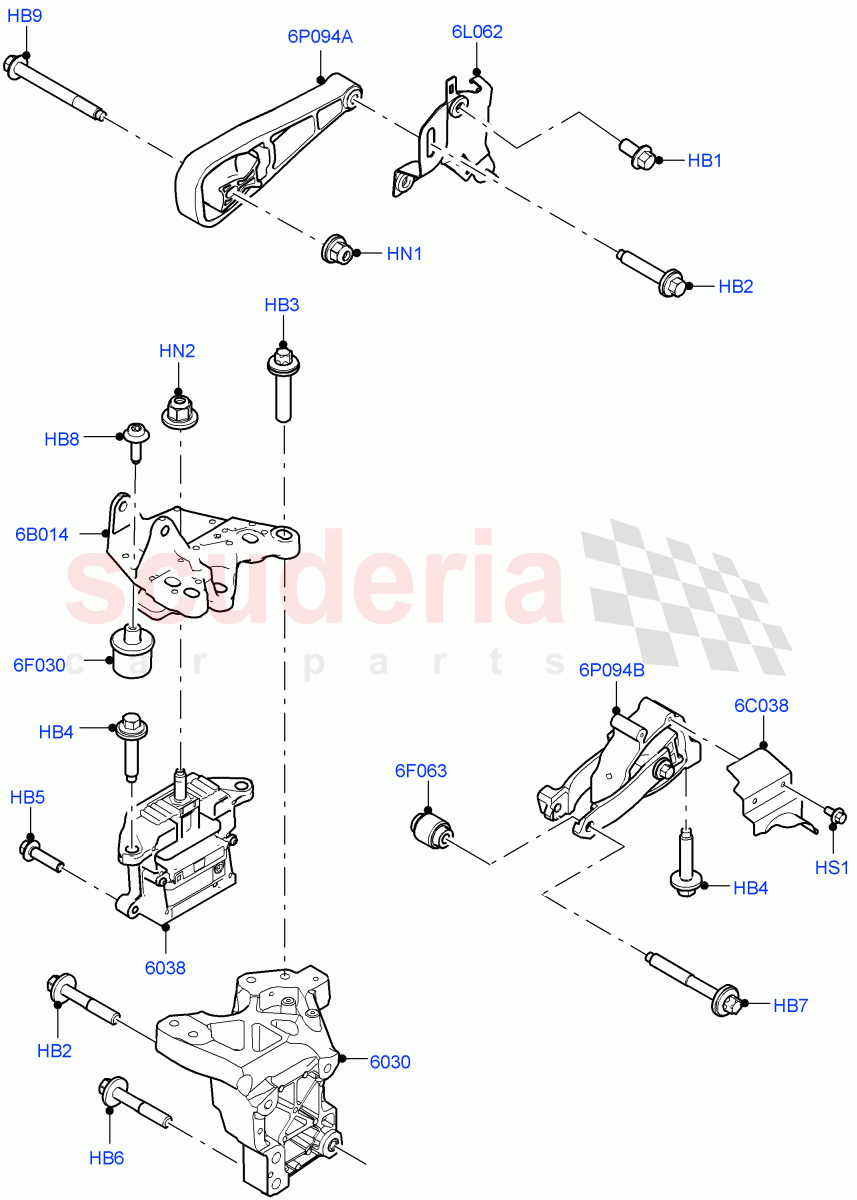 Engine Mounting(1.5L AJ20P3 Petrol High PHEV,Halewood (UK),1.5L AJ20P3 Petrol High)((V)FROMLH000001) of Land Rover Land Rover Range Rover Evoque (2019+) [2.0 Turbo Diesel AJ21D4]