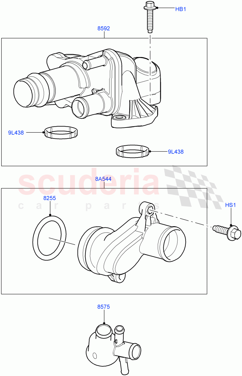 Thermostat/Housing & Related Parts (Lion Diesel 2.7 V6 (140KW)) ((V) FROMAA000001) of Land Rover Land Rover Discovery 4 (2010-2016) [2.7 Diesel V6]