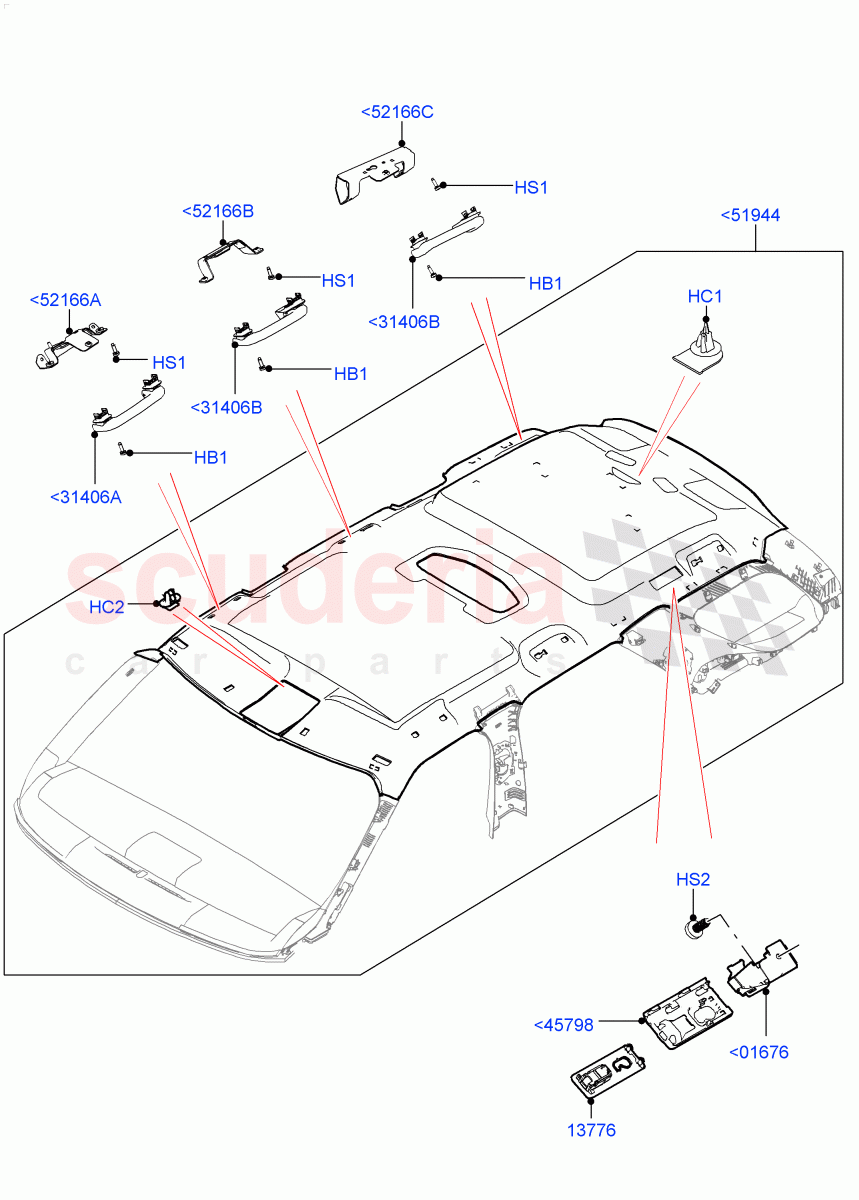 Headlining And Sun Visors(Solihull Plant Build)(Less Panorama Roof,Version - Core,With 5 Seat Configuration,With 7 Seat Configuration)((V)FROMHA000001) of Land Rover Land Rover Discovery 5 (2017+) [3.0 DOHC GDI SC V6 Petrol]