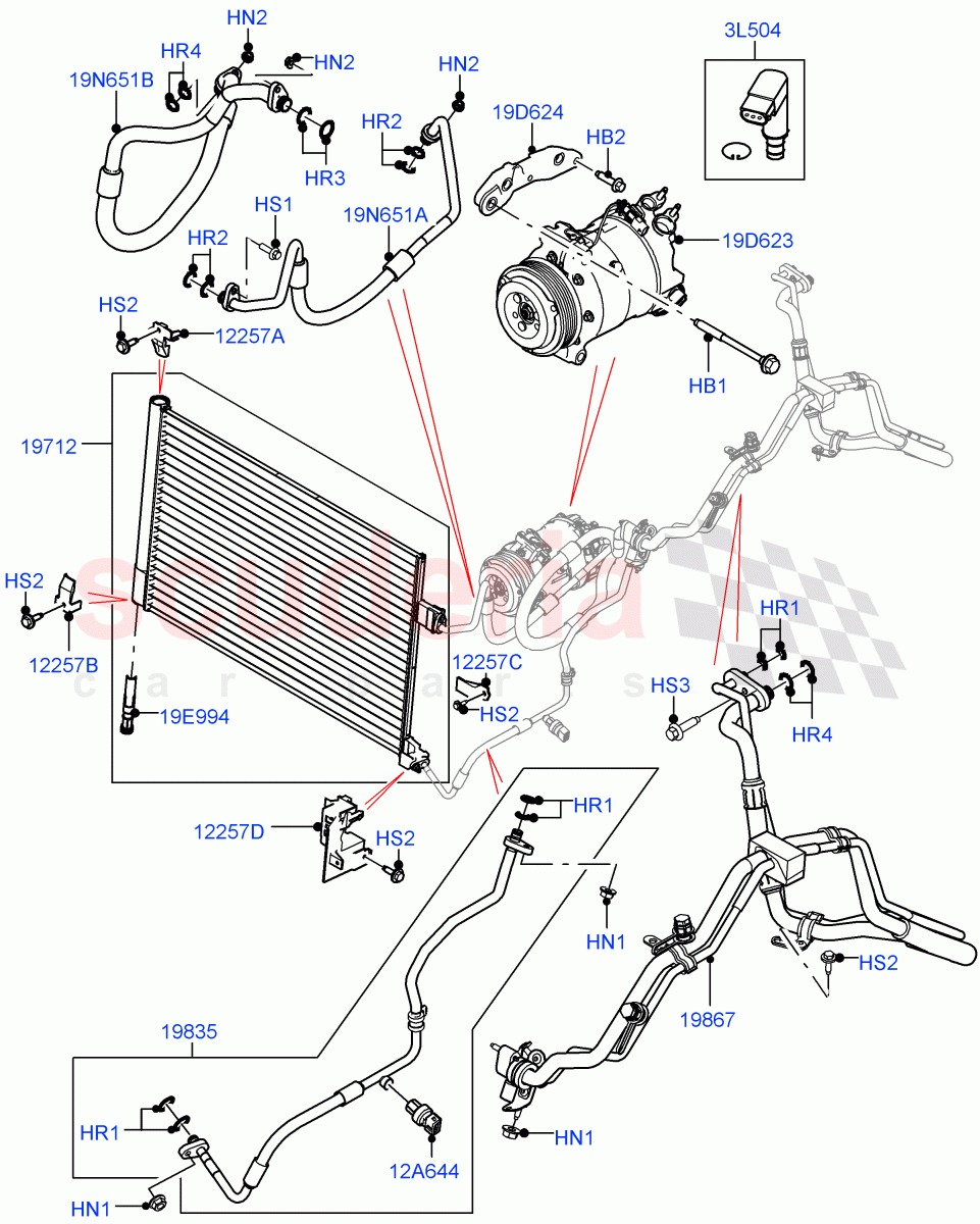 Air Conditioning Condensr/Compressr (Front) (3.0 V6 D Gen2 Twin Turbo) of Land Rover Land Rover Range Rover Velar (2017+) [3.0 Diesel 24V DOHC TC]
