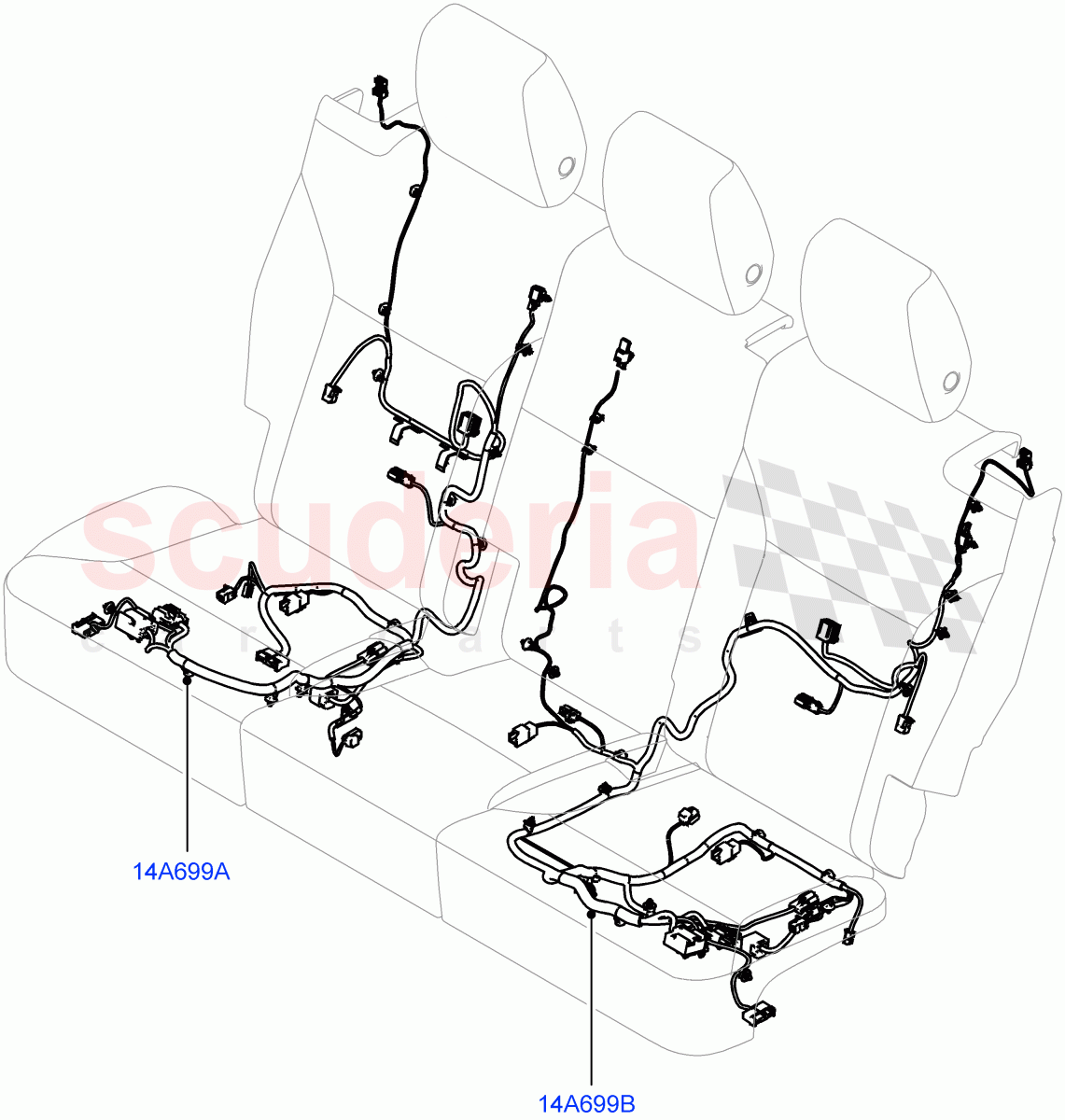 Wiring - Seats (Solihull Plant Build, 2nd Row, Rear Seats) (With Power Rear Seat Recliner, With Manual Rear Seat Recliner) ((V) FROMHA000001) of Land Rover Land Rover Discovery 5 (2017+) [3.0 DOHC GDI SC V6 Petrol]