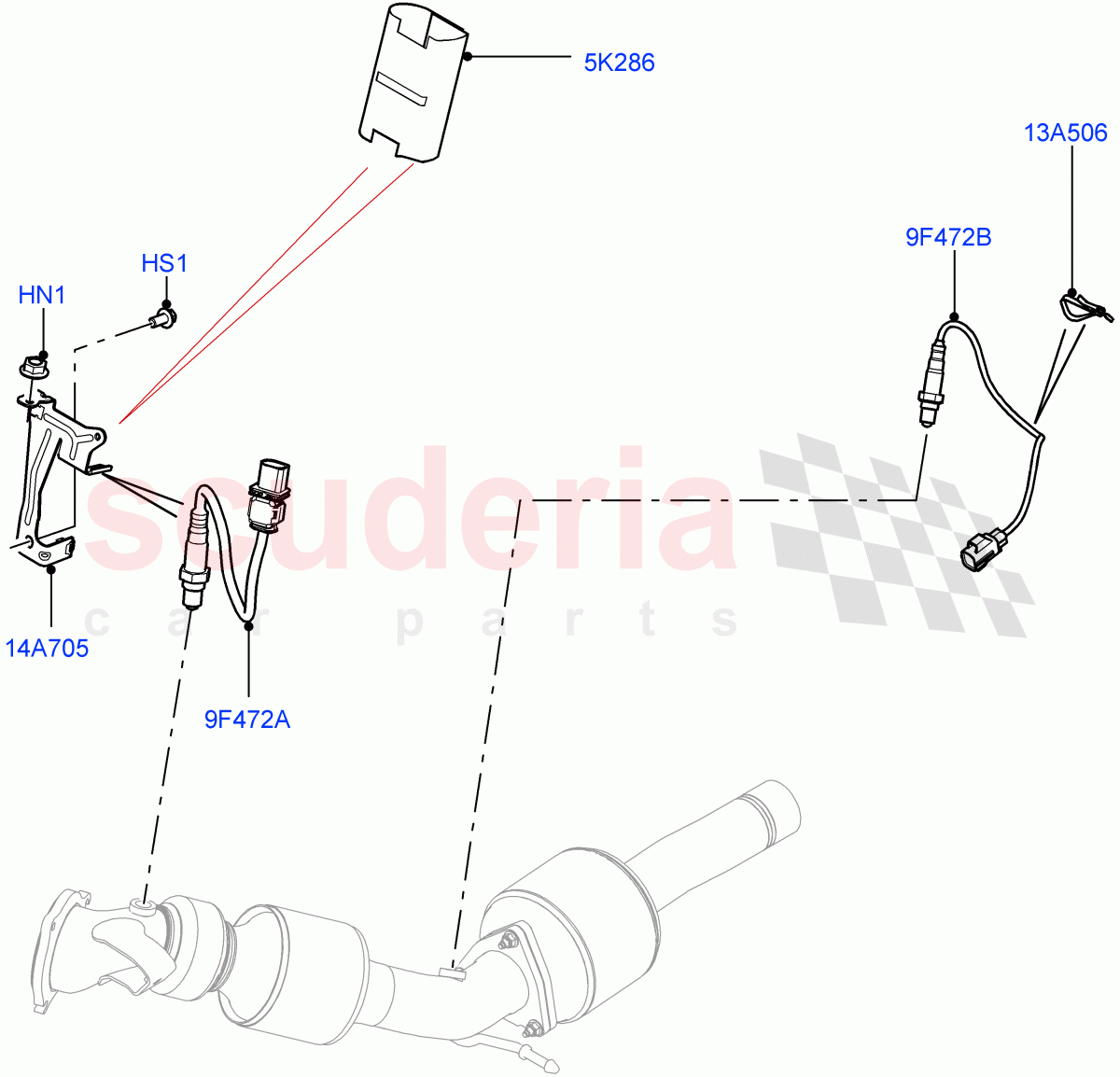 Exhaust Sensors And Modules (Exhaust System Sensors) (2.0L 16V TIVCT T/C 240PS Petrol, Itatiaia (Brazil)) ((V) FROMGT000001) of Land Rover Land Rover Discovery Sport (2015+) [2.0 Turbo Petrol GTDI]
