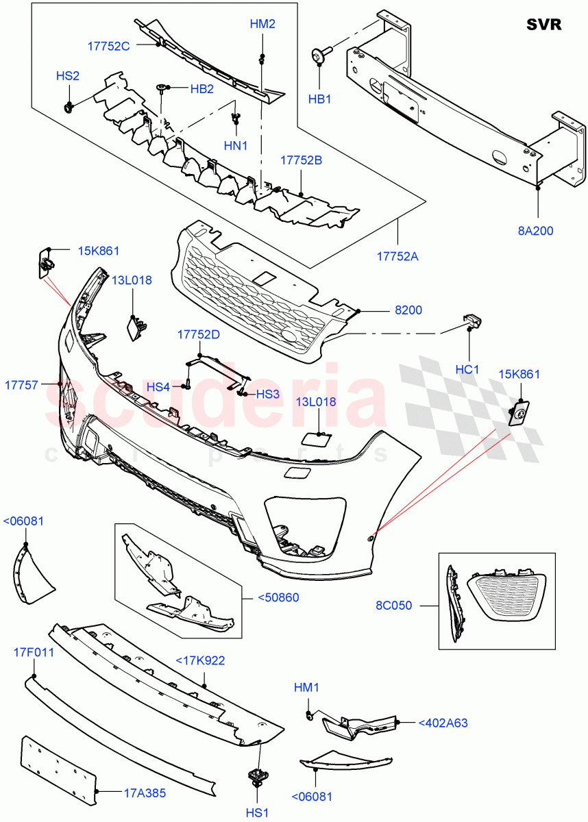 Radiator Grille And Front Bumper(SVR Version,SVR)((V)FROMJA000001) of Land Rover Land Rover Range Rover Sport (2014+) [4.4 DOHC Diesel V8 DITC]