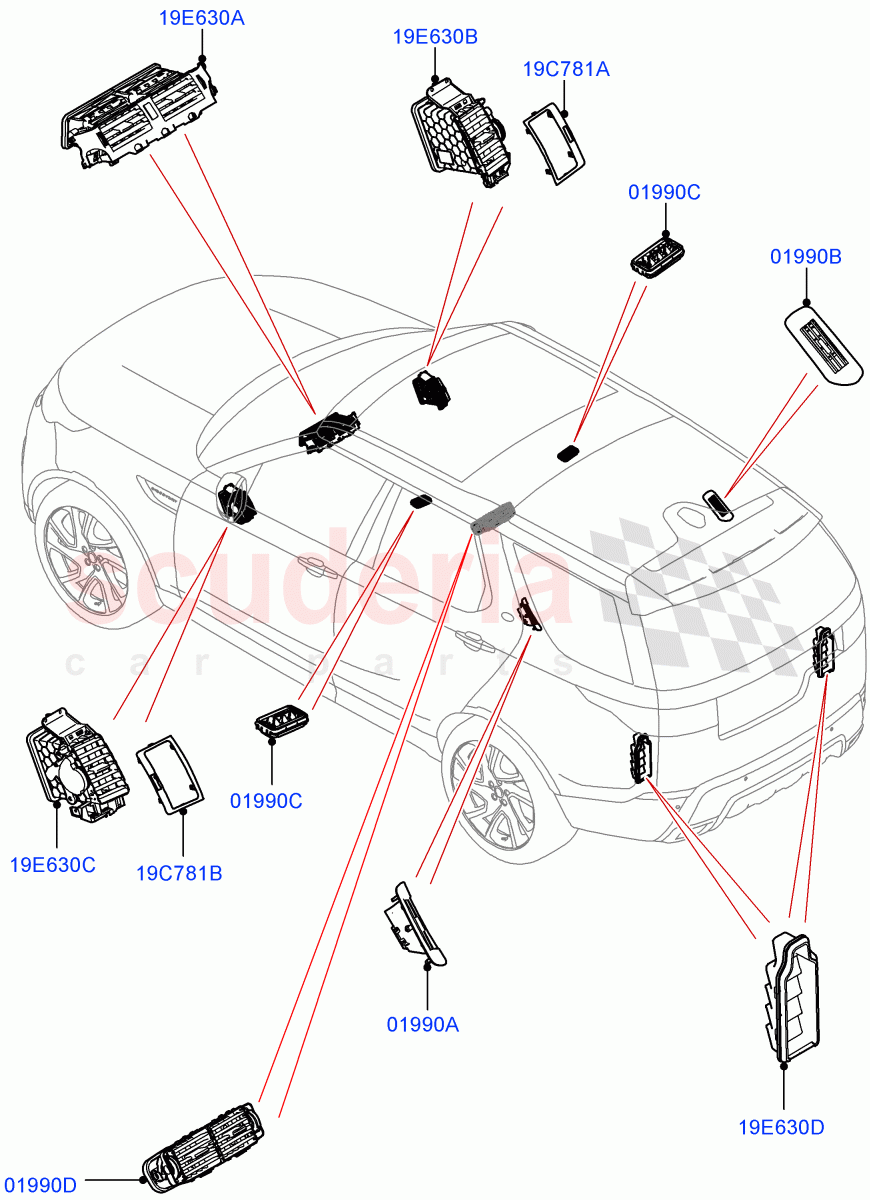 Air Vents, Louvres And Ducts(External Components, Nitra Plant Build)((V)FROMK2000001) of Land Rover Land Rover Discovery 5 (2017+) [3.0 I6 Turbo Diesel AJ20D6]