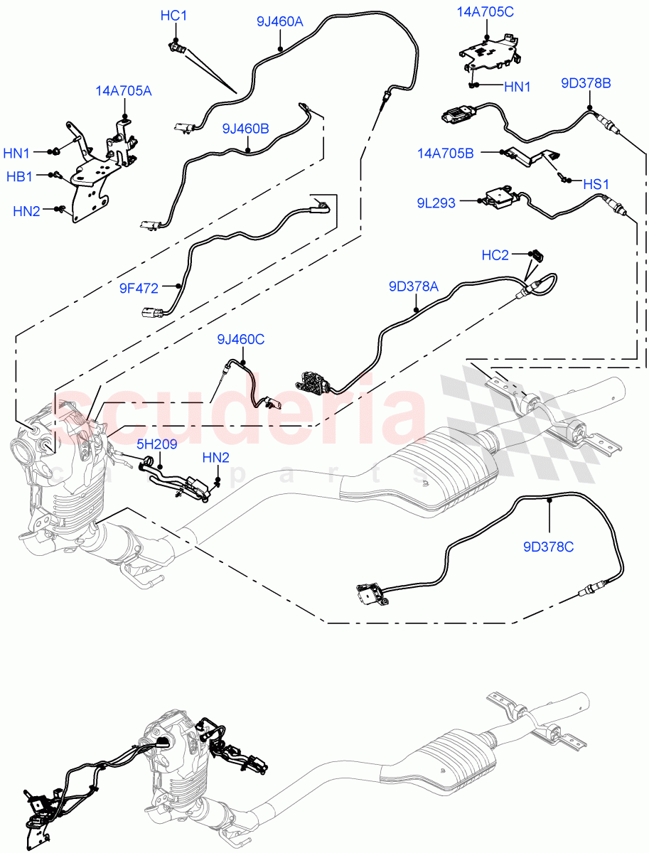 Exhaust Sensors And Modules(2.0L AJ21D4 Diesel Mid,EU6D - Final (Diesel) Emission,L7 Emission - Brazil)((V)FROMMA000001) of Land Rover Land Rover Range Rover Velar (2017+) [2.0 Turbo Diesel AJ21D4]