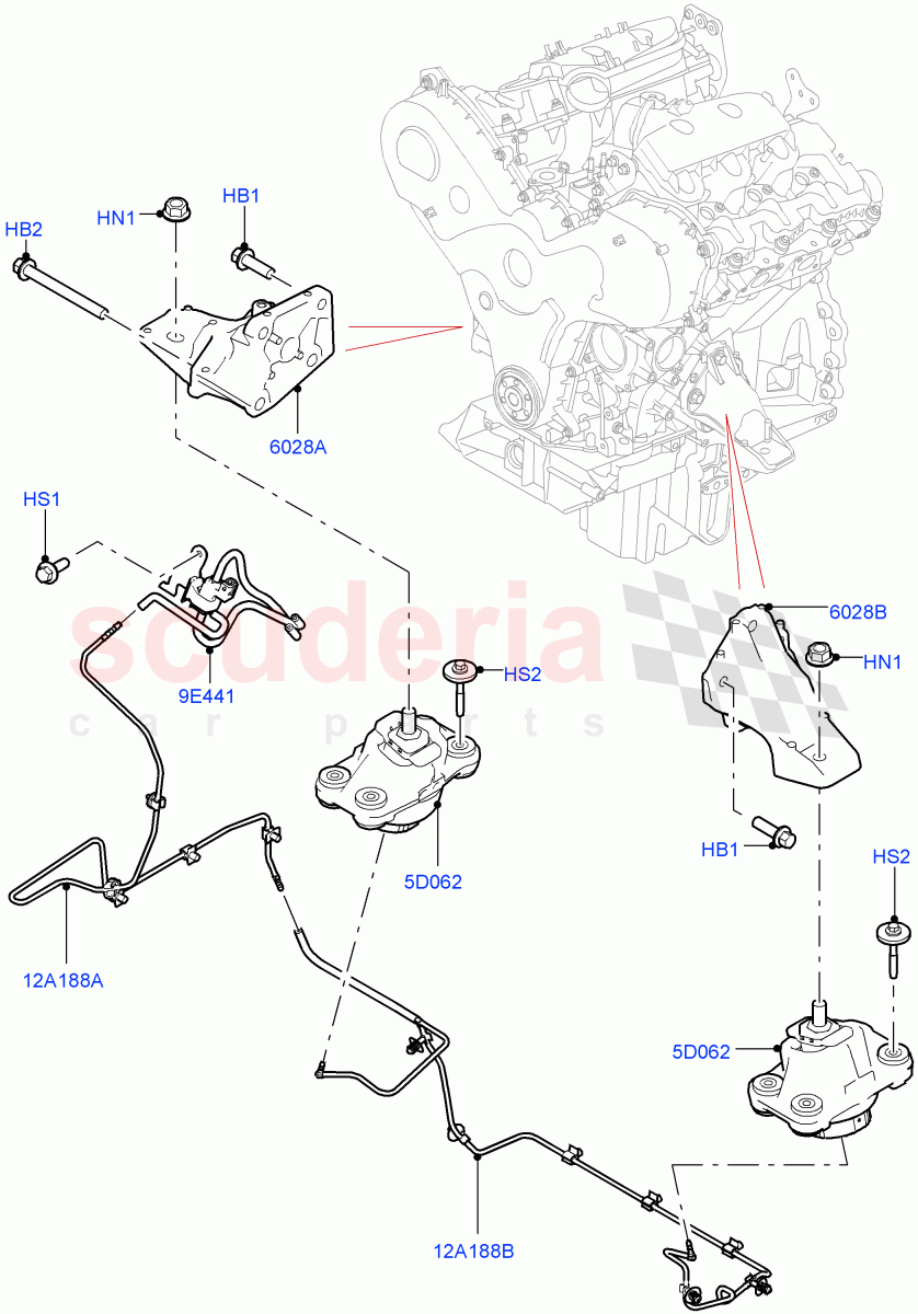 Engine Mounting (Solihull Plant Build) (3.0 V6 Diesel) ((V) FROMHA000001) of Land Rover Land Rover Discovery 5 (2017+) [3.0 I6 Turbo Petrol AJ20P6]