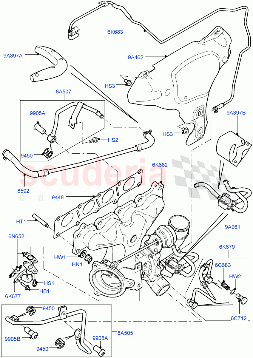 Turbocharger(2.0L 16V TIVCT T/C 240PS Petrol,Itatiaia (Brazil))((V)FROMGT000001) of Land Rover Land Rover Range Rover Evoque (2012-2018) [2.0 Turbo Petrol GTDI]