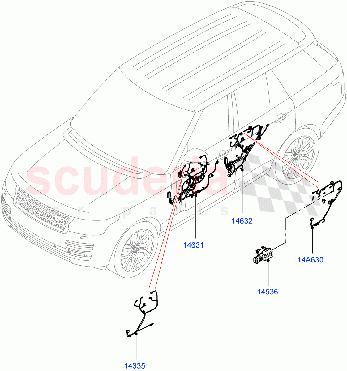 Electrical Wiring - Body And Rear (Front And Rear Doors) ((V) FROMJA000001, (V) TOJA999999) of Land Rover Land Rover Range Rover (2012-2021) [3.0 I6 Turbo Petrol AJ20P6]