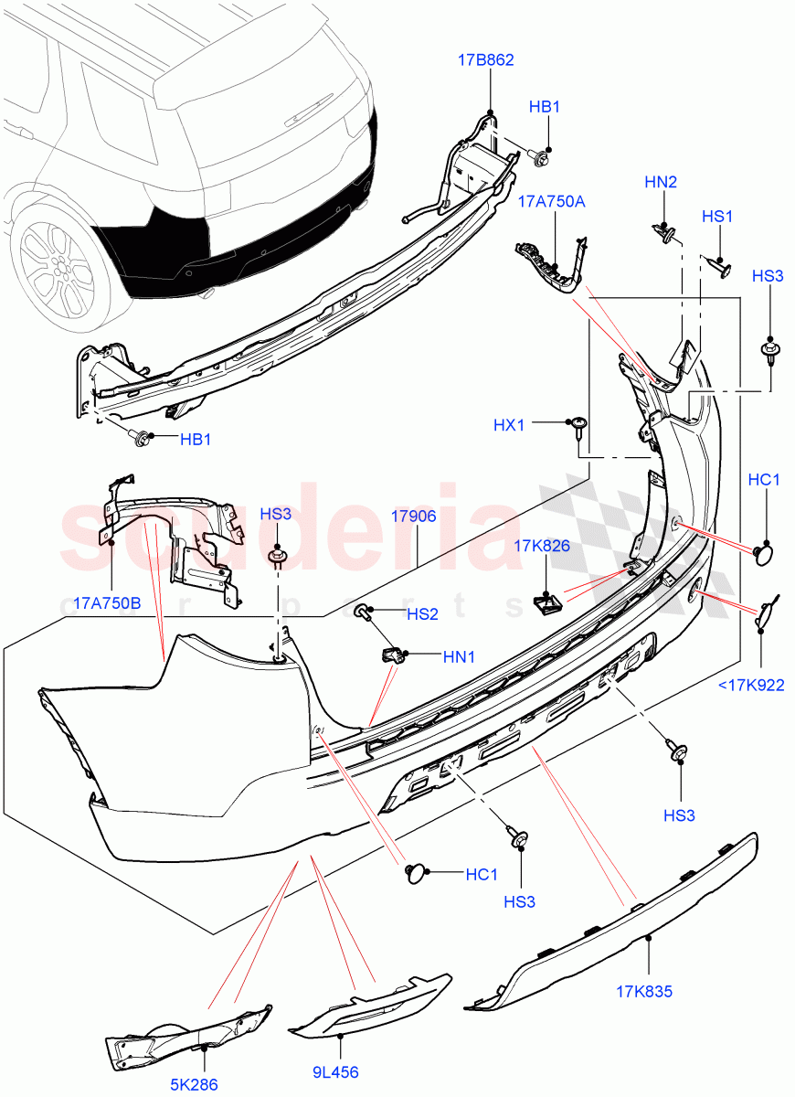 Rear Bumper (Itatiaia (Brazil), Rear Bumper Body Coloured Plastic) ((V) FROMGT000001) of Land Rover Land Rover Discovery Sport (2015+) [2.0 Turbo Diesel]