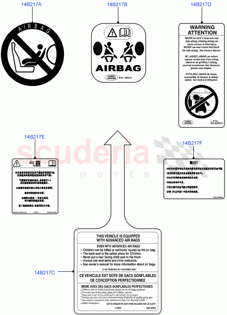 Labels (Air Bag, Nitra Plant Build) ((V) FROMK2000001) of Land Rover Land Rover Discovery 5 (2017+) [3.0 I6 Turbo Diesel AJ20D6]