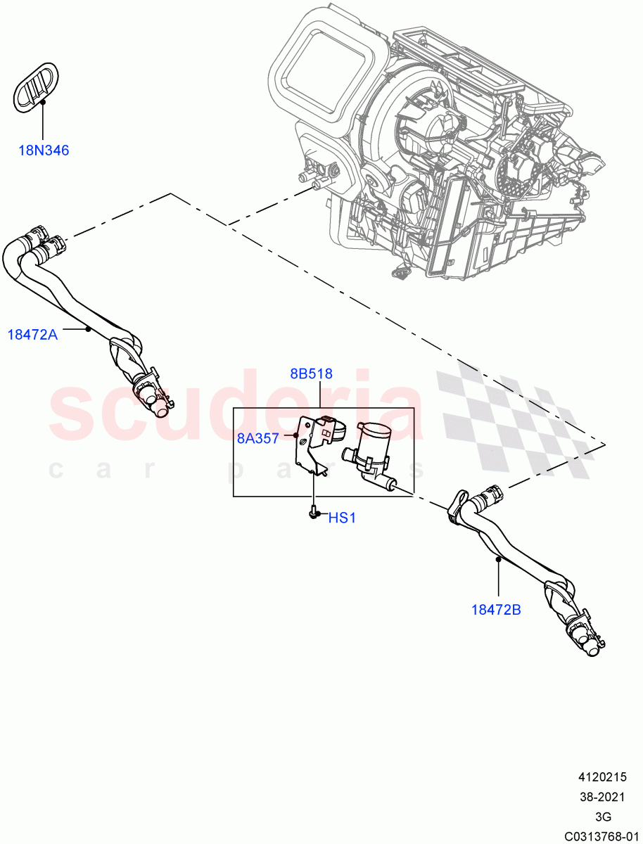 Heater Hoses (2.0L AJ20D4 Diesel LF PTA, Itatiaia (Brazil), 2.0L AJ20D4 Diesel High PTA, 2.0L AJ20D4 Diesel Mid PTA) of Land Rover Land Rover Range Rover Evoque (2019+) [2.0 Turbo Diesel]