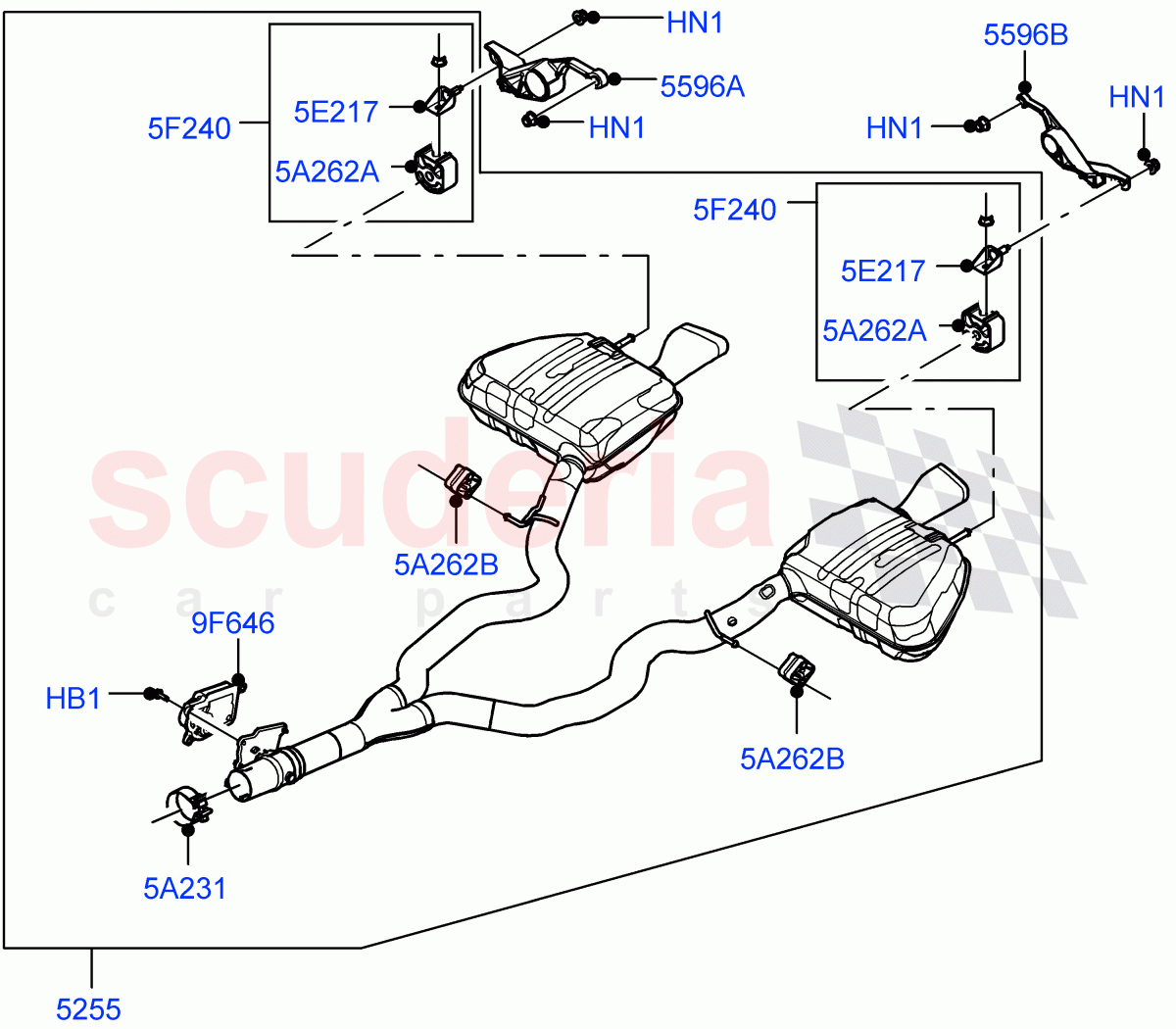 Rear Exhaust System (3.0L AJ20D6 Diesel High, Dual Exh Olet W/Squa TL Pipe Steel) ((V) FROMMA000001) of Land Rover Land Rover Range Rover Velar (2017+) [3.0 I6 Turbo Diesel AJ20D6]
