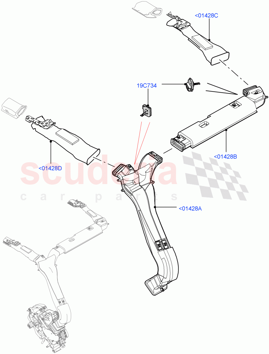 Air Vents, Louvres And Ducts (Headliner, Internal Components) (Premium Air Conditioning-Front/Rear) ((V) FROMKA000001) of Land Rover Land Rover Range Rover (2012-2021) [3.0 DOHC GDI SC V6 Petrol]
