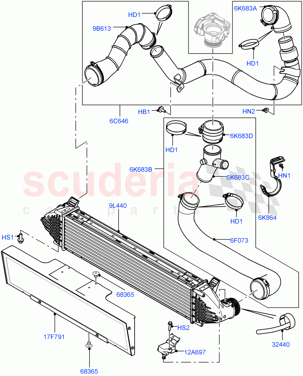 Intercooler/Air Ducts And Hoses(2.0L 16V TIVCT T/C 240PS Petrol,Halewood (UK))((V)TODH999999) of Land Rover Land Rover Range Rover Evoque (2012-2018) [2.0 Turbo Petrol GTDI]