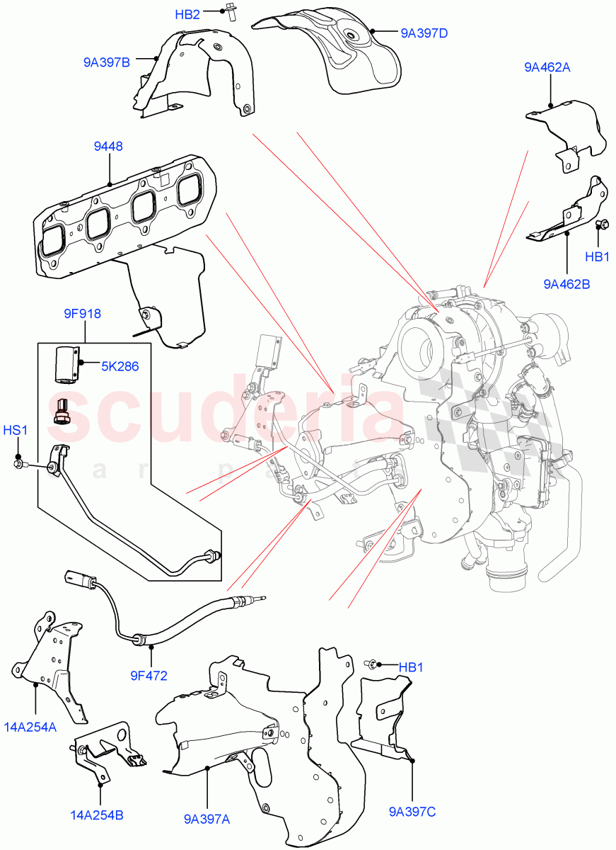 Turbocharger (Solihull Plant Build, Turbocharger Related Parts) (2.0L I4 DSL HIGH DOHC AJ200) ((V) FROMHA000001) of Land Rover Land Rover Range Rover Sport (2014+) [2.0 Turbo Diesel]