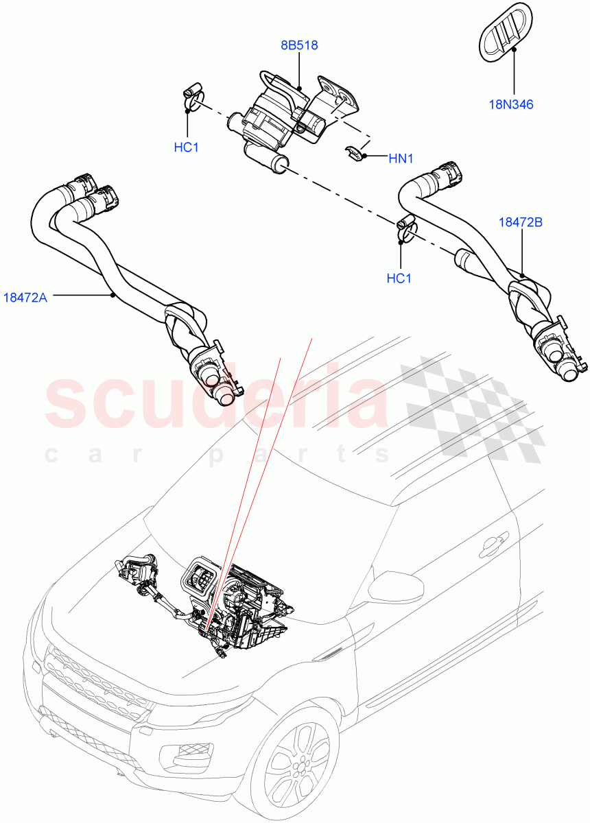 Heater Hoses(2.2L CR DI 16V Diesel,Halewood (UK)) of Land Rover Land Rover Range Rover Evoque (2012-2018) [2.0 Turbo Petrol GTDI]