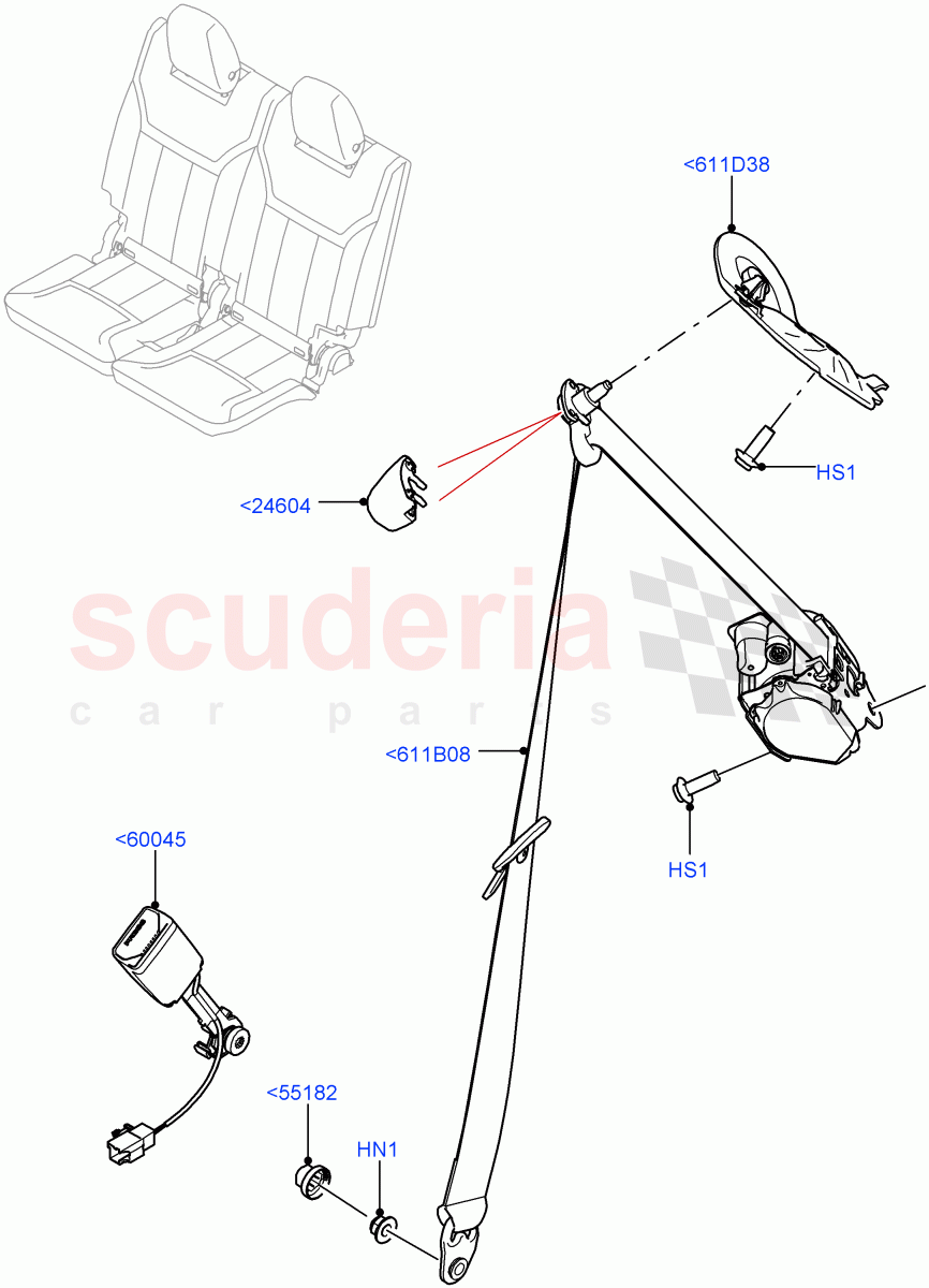 Rear Seat Belts(Row 3, Nitra Plant Build)(With Third Row Power Folding Seat,With 7 Seat Configuration,With 3rd Row Double Seat)((V)FROMK2000001) of Land Rover Land Rover Discovery 5 (2017+) [2.0 Turbo Petrol AJ200P]