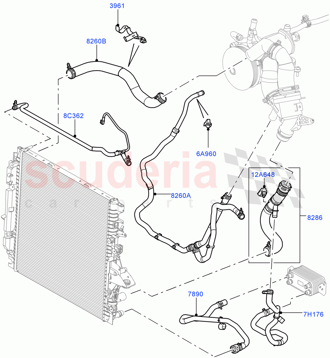 Cooling System Pipes And Hoses(5.0L OHC SGDI NA V8 Petrol - AJ133)((V)FROMAA000001) of Land Rover Land Rover Range Rover Sport (2010-2013) [5.0 OHC SGDI NA V8 Petrol]