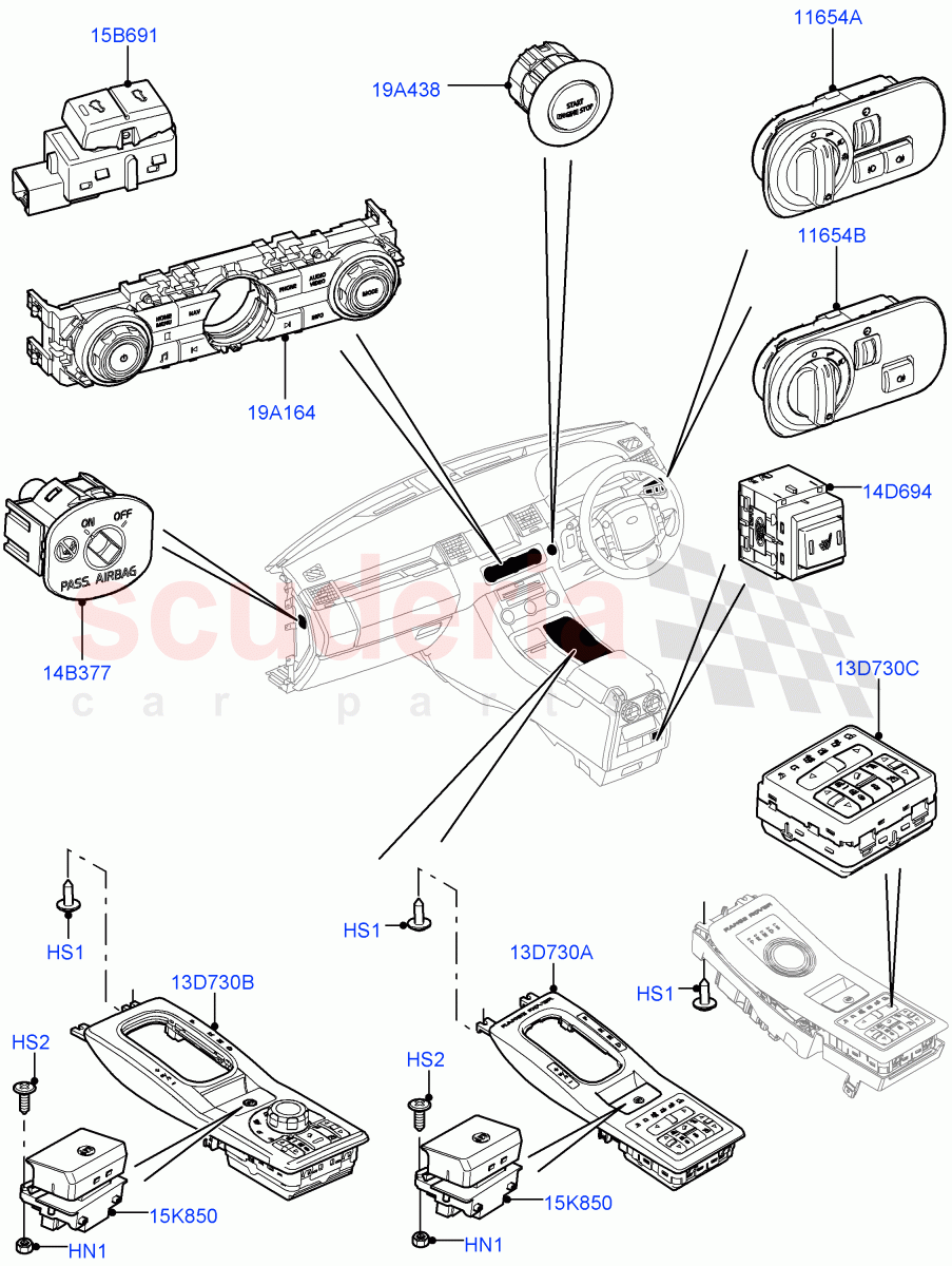 Switches (Facia And Console) ((V) FROMAA000001) of Land Rover Land Rover Range Rover Sport (2010-2013) [3.0 Diesel 24V DOHC TC]