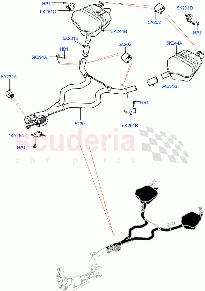 Rear Exhaust System (Nitra Plant Build) (3.0 V6 D Gen2 Mono Turbo, Proconve L6 Emissions, Stage V Plus DPF) ((V) FROMK2000001) of Land Rover Land Rover Discovery 5 (2017+) [3.0 Diesel 24V DOHC TC]