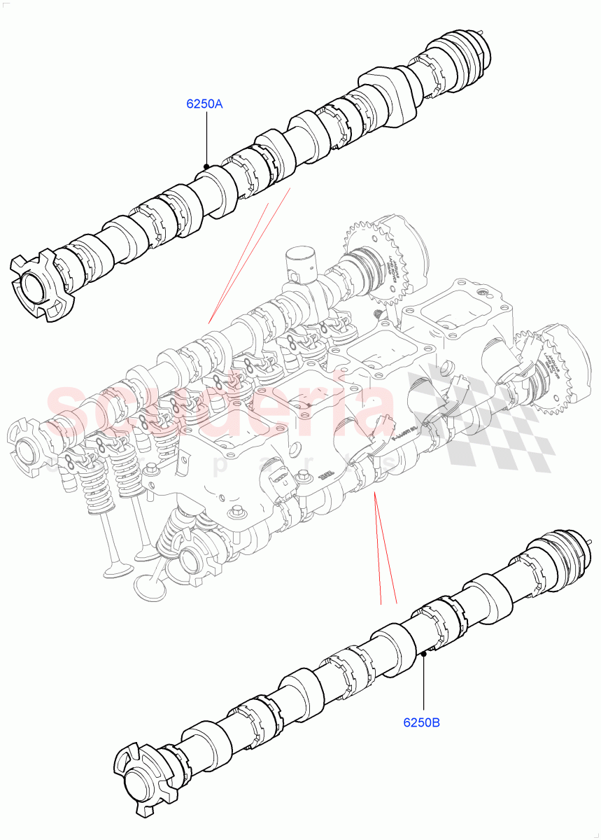 Camshaft (Solihull Plant Build) (2.0L I4 Mid DOHC AJ200 Petrol, 2.0L I4 High DOHC AJ200 Petrol, 2.0L AJ200P Hi PHEV) ((V) FROMHA000001) of Land Rover Land Rover Discovery 5 (2017+) [2.0 Turbo Petrol AJ200P]