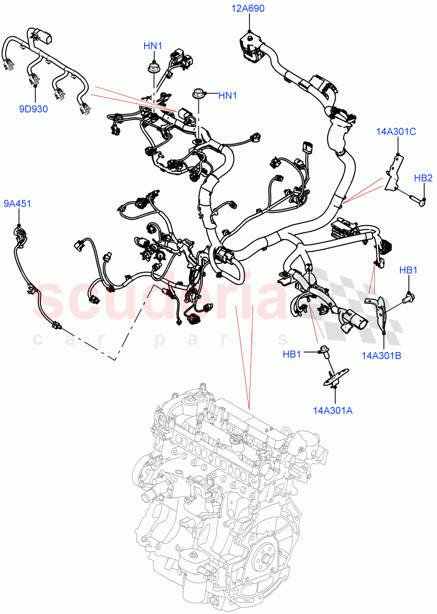 Electrical Wiring - Engine And Dash(Engine)(2.0L I4 Mid AJ200 Petrol E100,Itatiaia (Brazil),2.0L I4 Mid DOHC AJ200 Petrol)((V)FROMJT000001) of Land Rover Land Rover Range Rover Evoque (2012-2018) [2.0 Turbo Diesel]