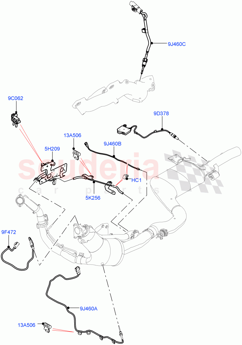 Exhaust Sensors And Modules(3.0 V6 D Gen2 Twin Turbo,EU6 + DPF Emissions) of Land Rover Land Rover Range Rover Velar (2017+) [3.0 Diesel 24V DOHC TC]