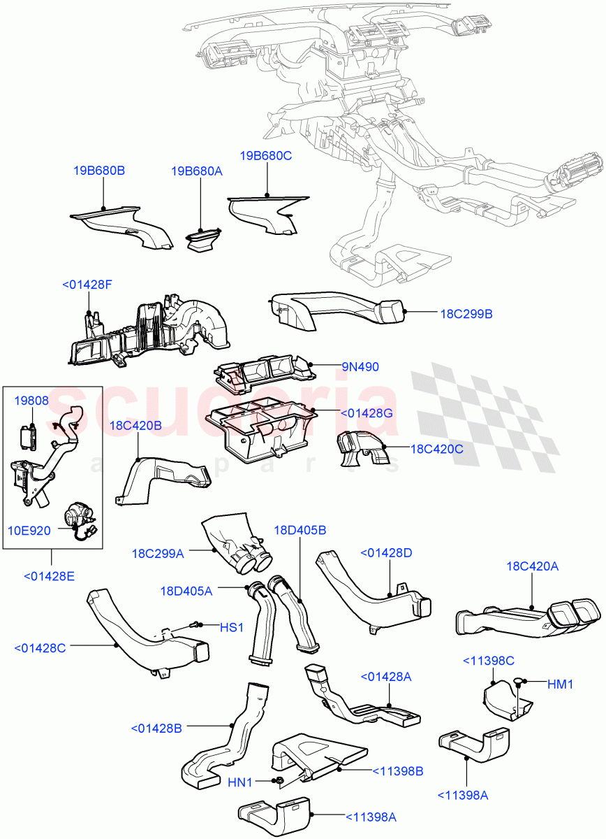 Air Vents, Louvres And Ducts(Internal Components)(LHD,Itatiaia (Brazil),Head Up Display)((V)FROMGT000001) of Land Rover Land Rover Range Rover Evoque (2012-2018) [2.0 Turbo Petrol GTDI]