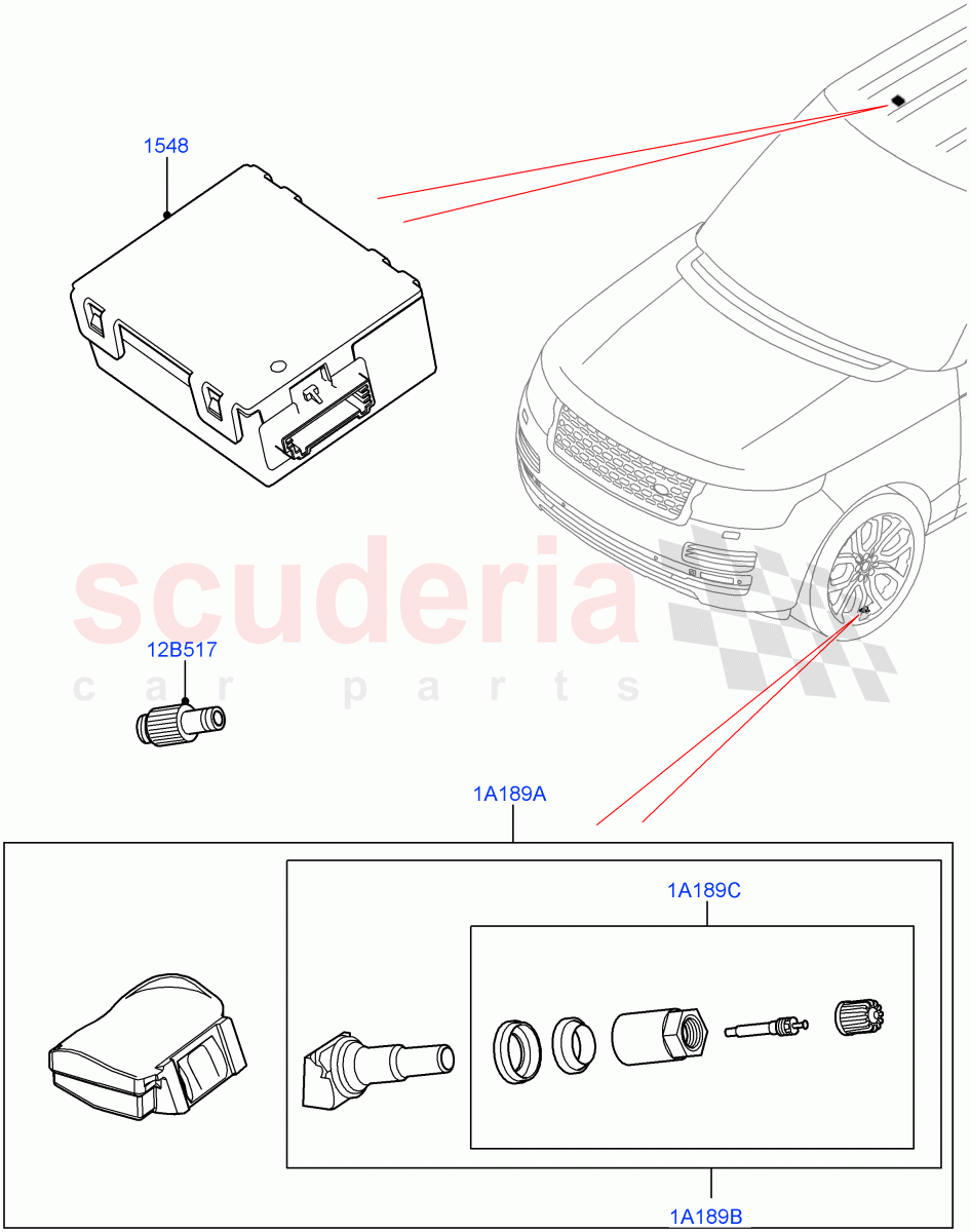 Tyre Pressure Monitor System(Limited Package,With Tyre Pressure Sensors,Version - Core,Less Version Package)((V)FROMGA000001,(V)TOMA442332) of Land Rover Land Rover Range Rover (2012-2021) [4.4 DOHC Diesel V8 DITC]