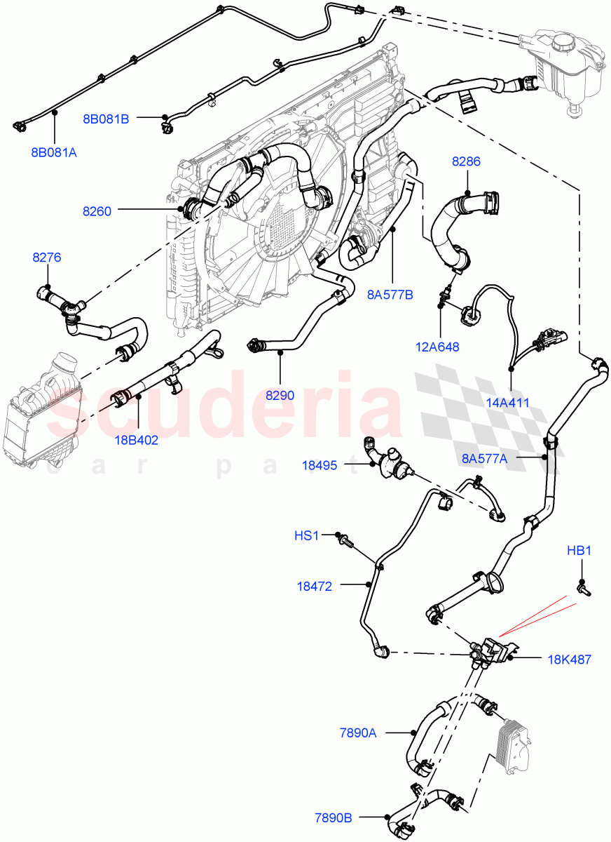 Cooling System Pipes And Hoses(2.0L AJ20P4 Petrol Mid PTA,Halewood (UK),Active Tranmission Warming) of Land Rover Land Rover Range Rover Evoque (2019+) [2.0 Turbo Petrol AJ200P]