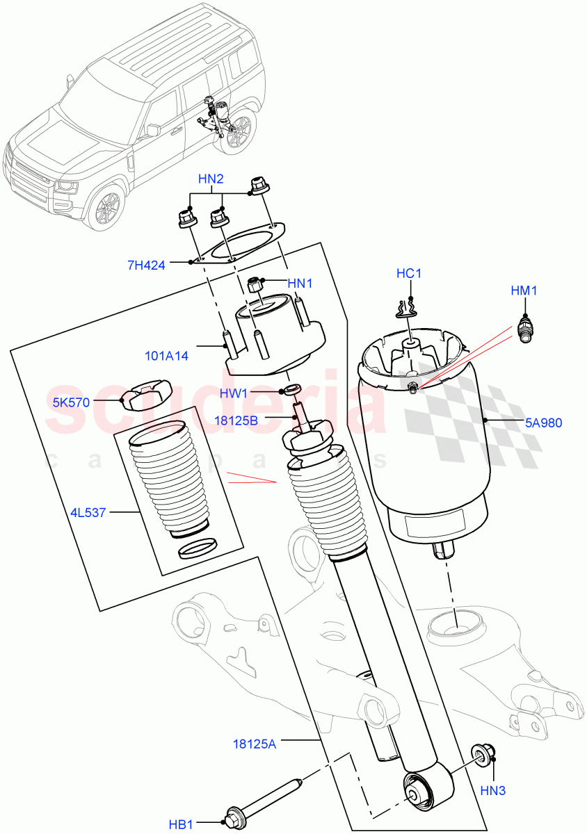 Rear Springs And Shock Absorbers(With Four Corner Air Suspension) of Land Rover Land Rover Defender (2020+) [3.0 I6 Turbo Diesel AJ20D6]