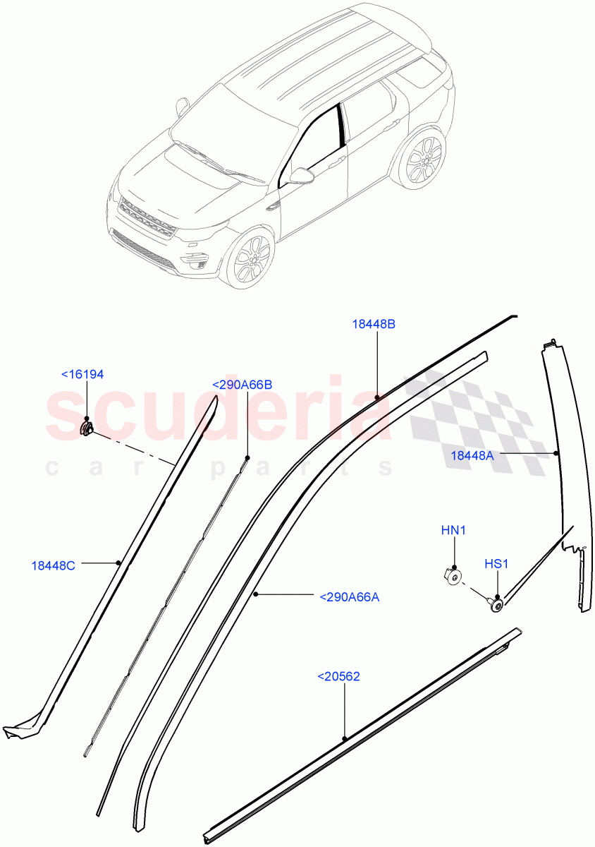 Front Doors, Hinges & Weatherstrips(Finishers)(Itatiaia (Brazil))((V)FROMGT000001) of Land Rover Land Rover Discovery Sport (2015+) [2.0 Turbo Petrol GTDI]