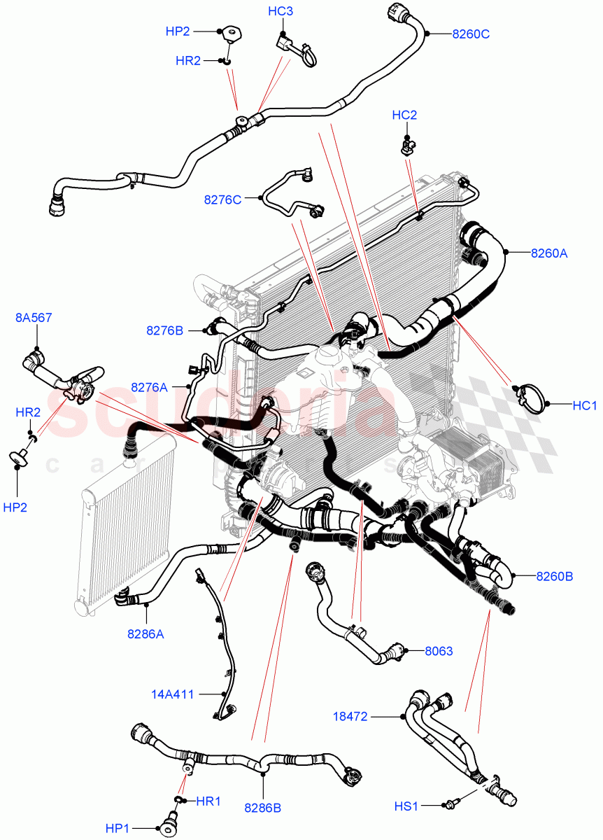 Cooling System Pipes And Hoses(3.0L AJ20D6 Diesel High,With Standard Engine Cooling System) of Land Rover Land Rover Range Rover (2022+) [3.0 I6 Turbo Diesel AJ20D6]