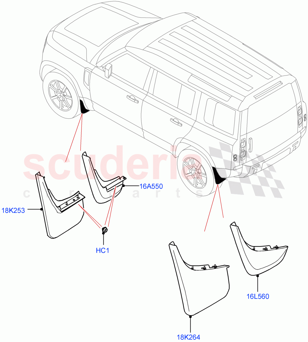 Mudflaps - Front & Rear of Land Rover Land Rover Defender (2020+) [2.0 Turbo Diesel]