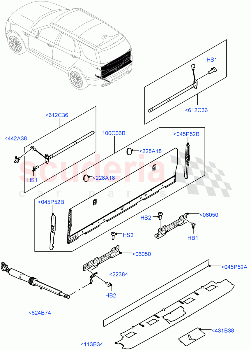 Load Compartment Trim(Floor, Nitra Plant Build, Power Deployable)(Inner Tailgate - Powered)((V)FROMK2000001) of Land Rover Land Rover Discovery 5 (2017+) [2.0 Turbo Petrol AJ200P]