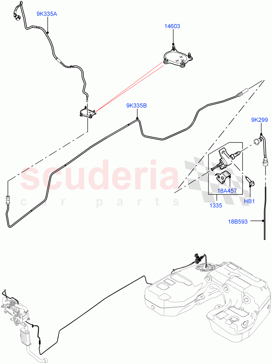 Auxiliary Fuel Fired Pre-Heater(Solihull Plant Build, Heater Fuel Supply)(With Fuel Fired Heater,Fuel Fired Heater With Park Heat,Fuel Heater W/Pk Heat With Remote)((V)FROMJA000001) of Land Rover Land Rover Discovery 5 (2017+) [2.0 Turbo Diesel]