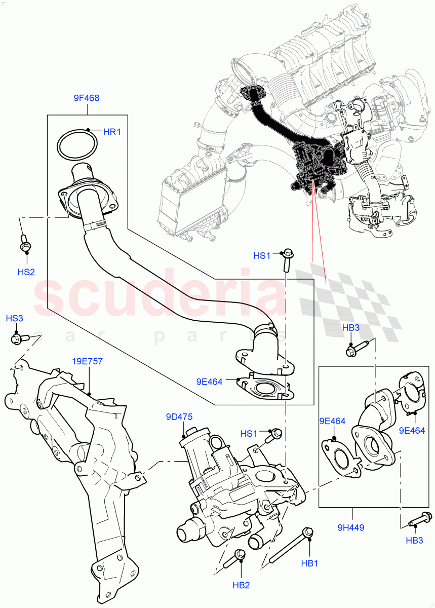 Exhaust Gas Recirculation (High Pressure EGR) (2.0L I4 DSL MID DOHC AJ200, Itatiaia (Brazil), 2.0L I4 DSL HIGH DOHC AJ200) ((V) FROMGT000001) of Land Rover Land Rover Discovery Sport (2015+) [2.0 Turbo Diesel]