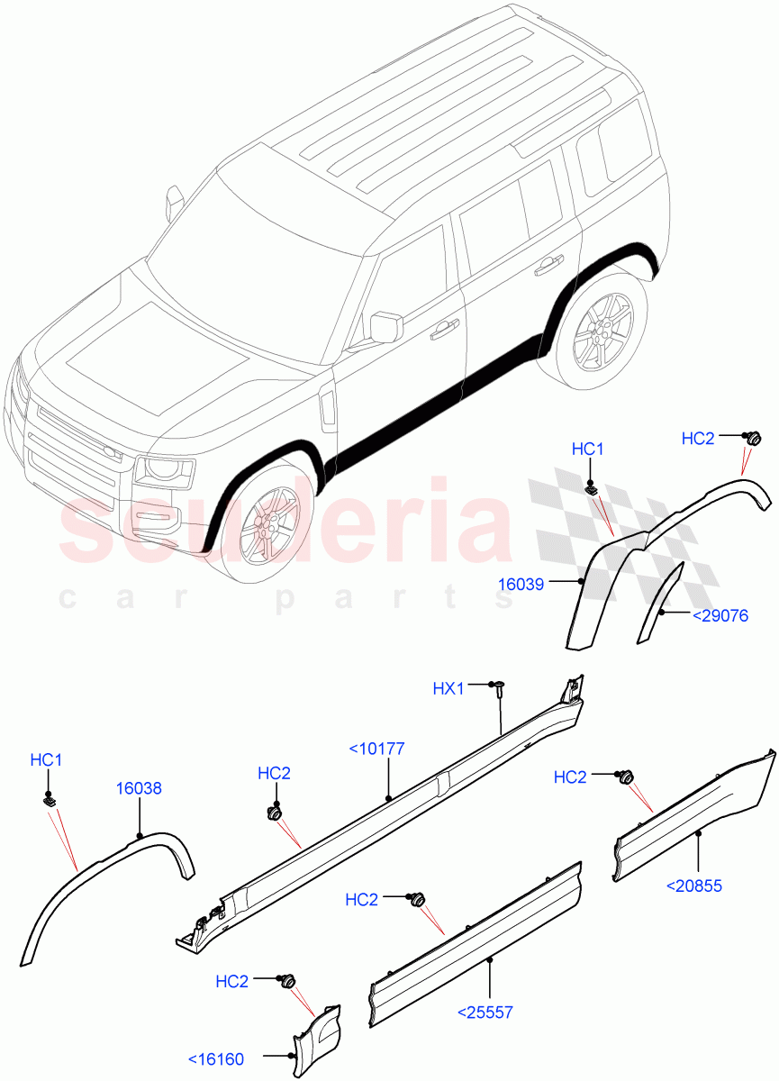 Body Mouldings (Standard Wheelbase, Long Wheelbase) of Land Rover Land Rover Defender (2020+) [2.0 Turbo Diesel]