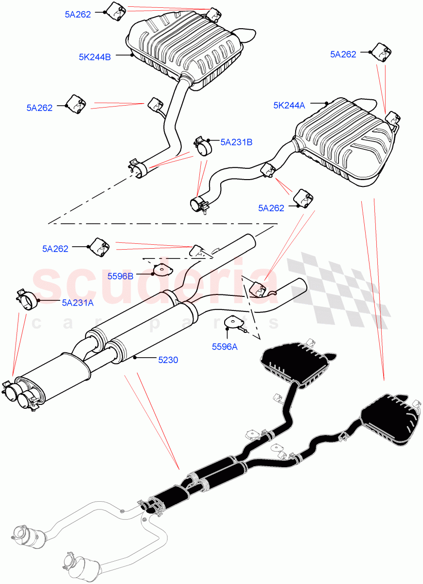 Rear Exhaust System (3.0L DOHC GDI SC V6 PETROL) of Land Rover Land Rover Range Rover Velar (2017+) [3.0 DOHC GDI SC V6 Petrol]