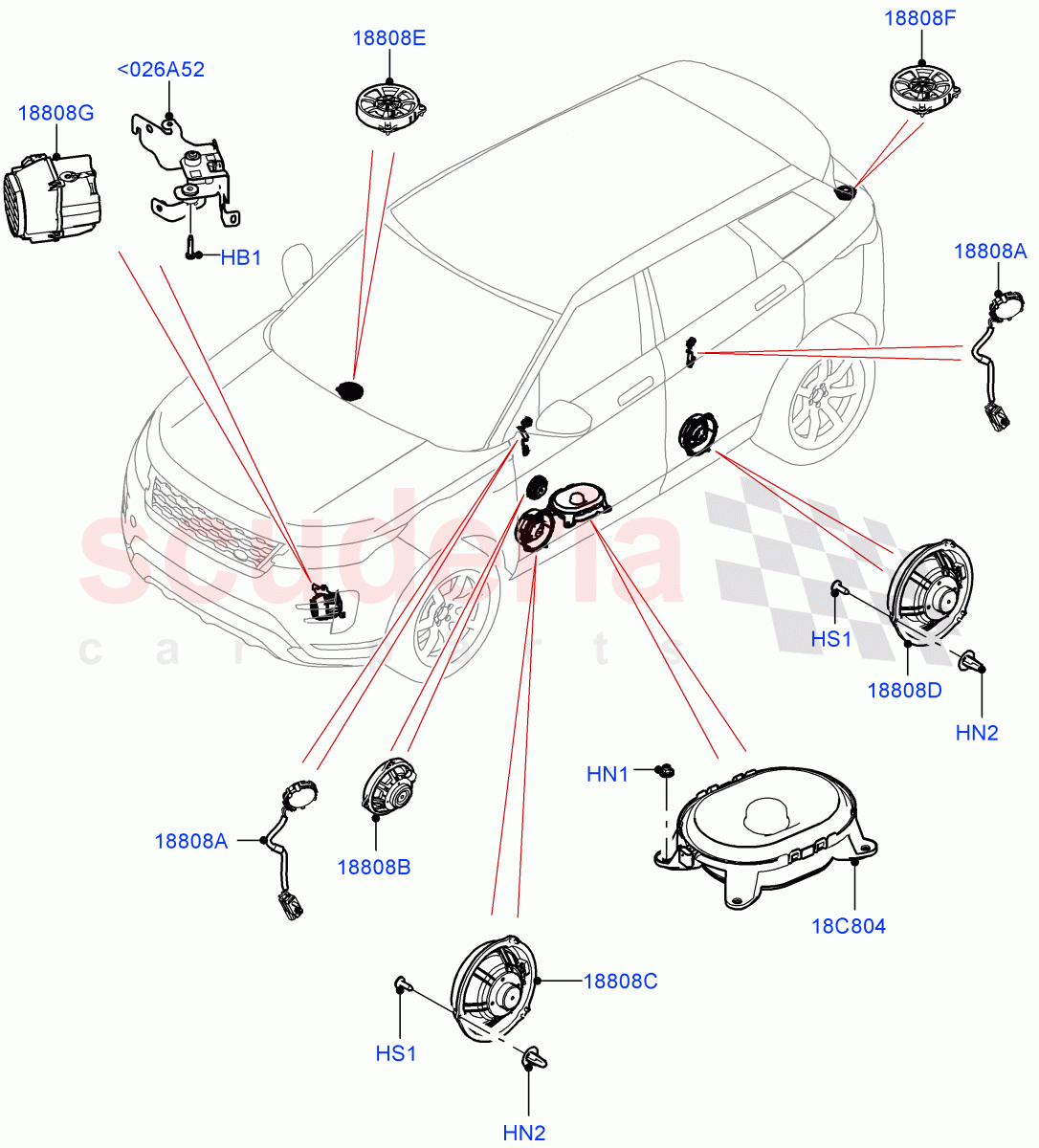 Speakers (Changsu (China), Premium Audio 1280 W) of Land Rover Land Rover Range Rover Evoque (2019+) [2.0 Turbo Petrol AJ200P]