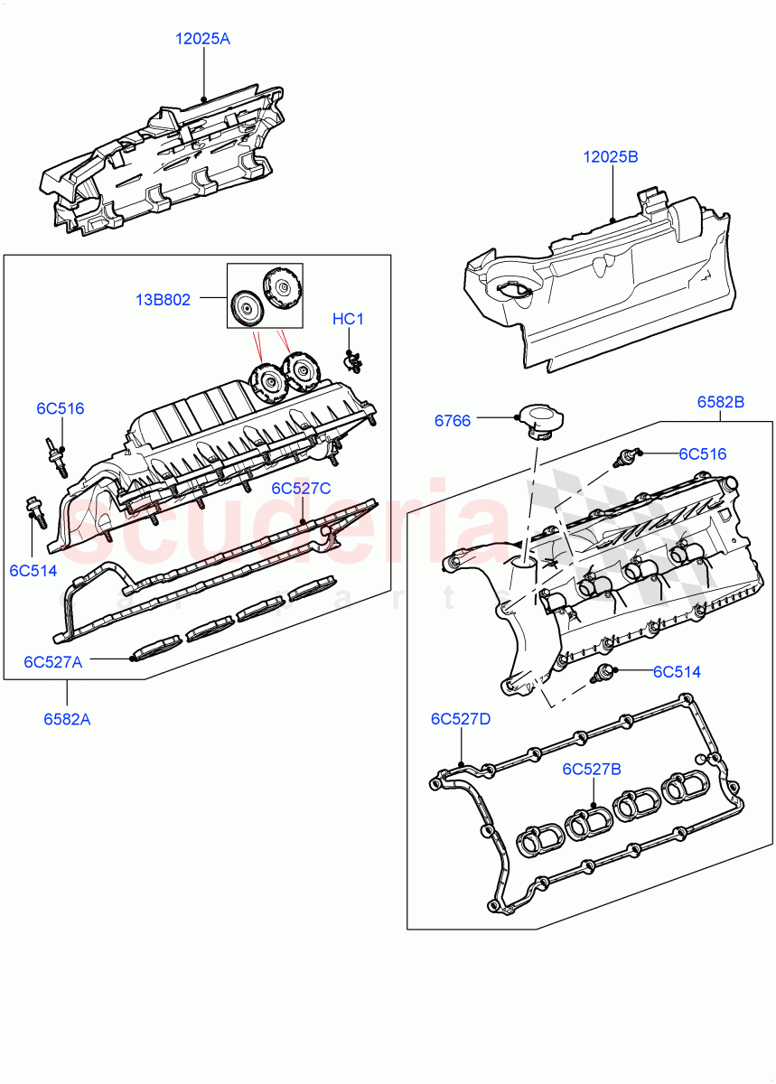 Cylinder Head Cover (5.0L P AJ133 DOHC CDA S/C Enhanced, 5.0L OHC SGDI SC V8 Petrol - AJ133, 5.0 Petrol AJ133 DOHC CDA) ((V) FROMAA000001) of Land Rover Land Rover Range Rover (2010-2012) [5.0 OHC SGDI SC V8 Petrol]