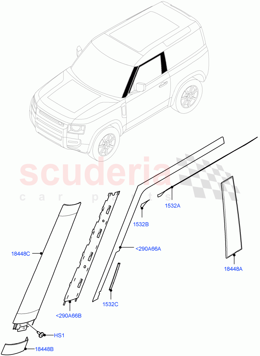 Front Doors, Hinges & Weatherstrips (Finishers) (Short Wheelbase) of Land Rover Land Rover Defender (2020+) [3.0 I6 Turbo Diesel AJ20D6]