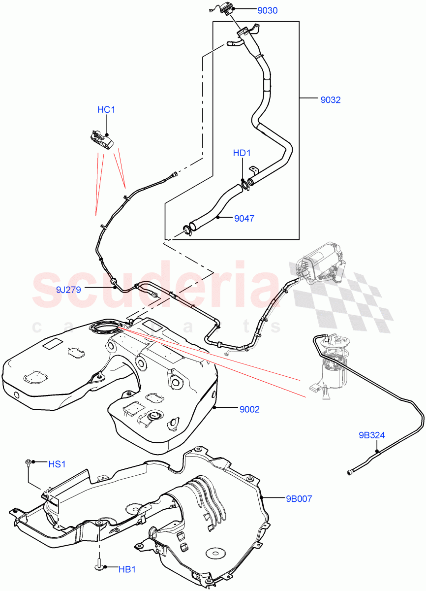 Fuel Tank & Related Parts (Nitra Plant Build) (2.0L I4 High DOHC AJ200 Petrol) ((V) FROMK2000001, (V) TOL2999999) of Land Rover Land Rover Discovery 5 (2017+) [2.0 Turbo Petrol AJ200P]