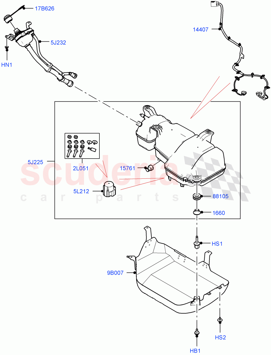 Exhaust Fluid Injection System(Tank And Filler)(2.0L AJ20D4 Diesel LF PTA,Halewood (UK),With Diesel Exh Fluid Emission Tank,2.0L AJ20D4 Diesel High PTA,2.0L AJ20D4 Diesel Mid PTA) of Land Rover Land Rover Range Rover Evoque (2019+) [2.0 Turbo Diesel]