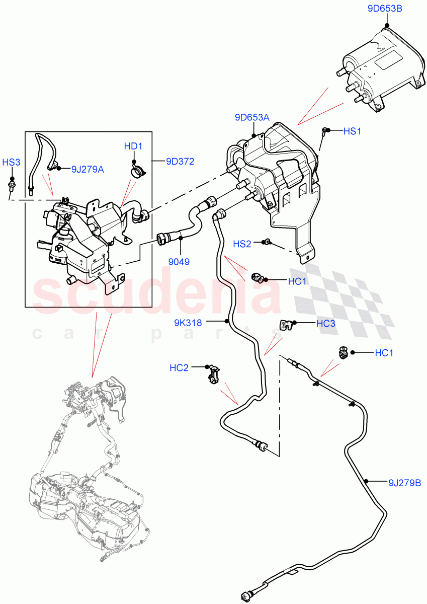 Carbon Canister(2.0L I4 Mid DOHC AJ200 Petrol,Petrol Tank With Leak Detection,Pet Tank With Leak Det - Lrg Filter)((V)FROMMA000001) of Land Rover Land Rover Range Rover Velar (2017+) [2.0 Turbo Petrol AJ200P]