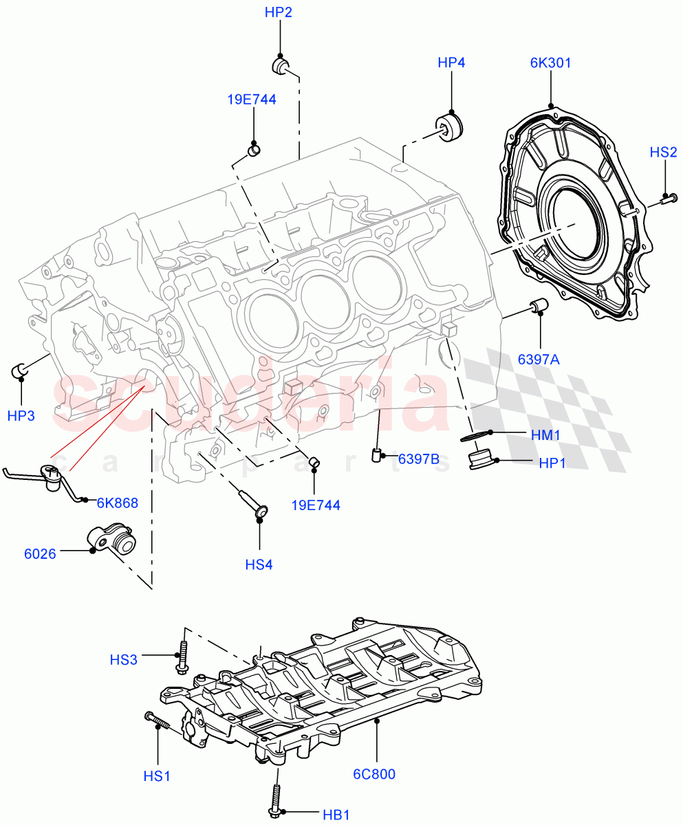 Cylinder Block And Plugs (Solihull Plant Build) (3.0L DOHC GDI SC V6 PETROL) ((V) FROMEA000001) of Land Rover Land Rover Range Rover Sport (2014+) [3.0 DOHC GDI SC V6 Petrol]